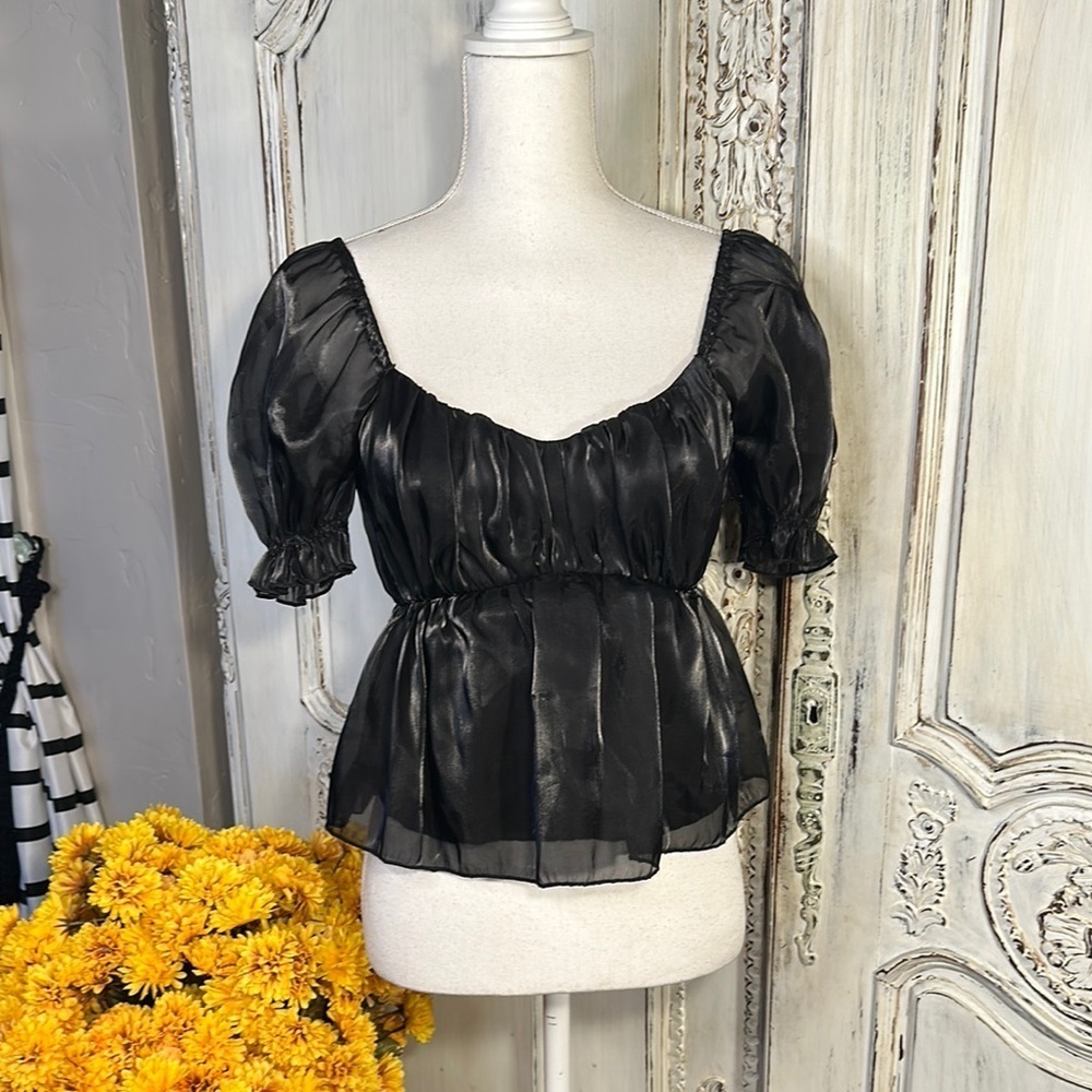 Thirty/Thirty Elegant Black Sheer Babydoll Women's Top